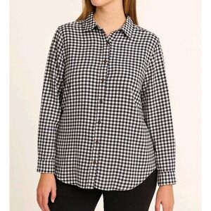 Lands End Gingham Sz 10 Button Down Cotton‎ Collared Long Sleeve Black White